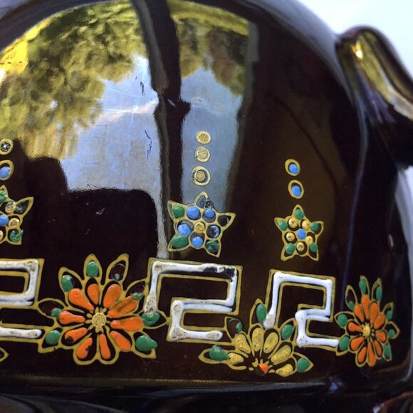 Hand Painted Black Teapot Floral Flower Art Ornate Pottery Made in Japan Vintage - Picture 10 of 12